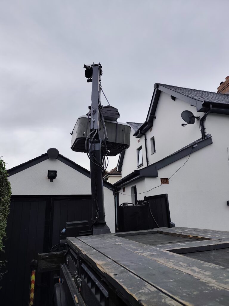 Hot tub removal with crane in Scarborough North Yorkshire