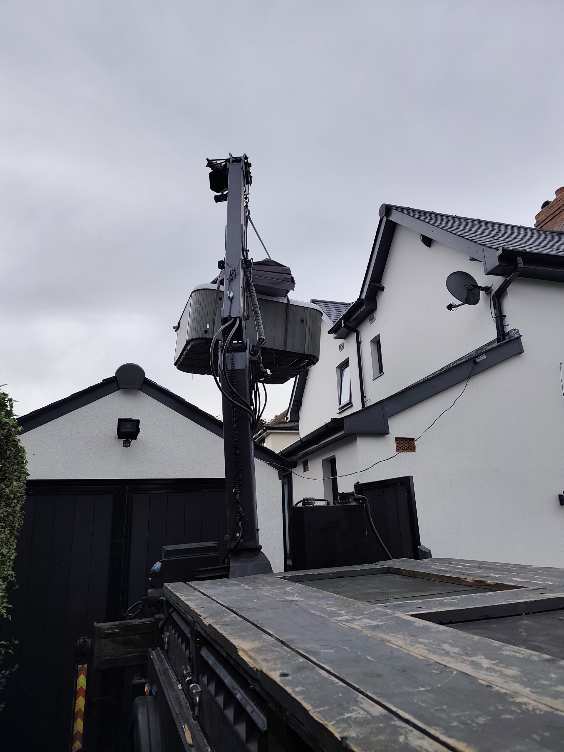 Hot tub removal with crane in Scarborough North Yorkshire